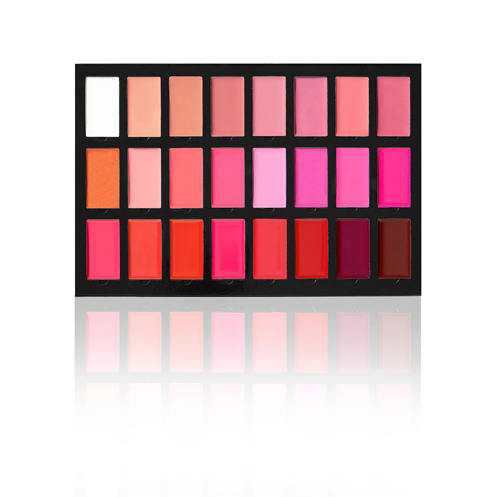 Freedom Makeup London - A full #ProArtist palette containing 24 lip shades  including 8 matte and 16 sheer designed as a portable palette for on the  go.  Lipstick-Palette-x-24---Reds/m-1823